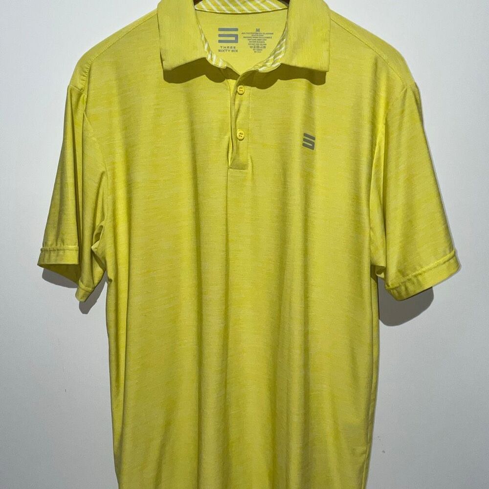 Three Sixty Six Men's Yellow Heather Collared Short Sleeve Polo Shirt Medium‎